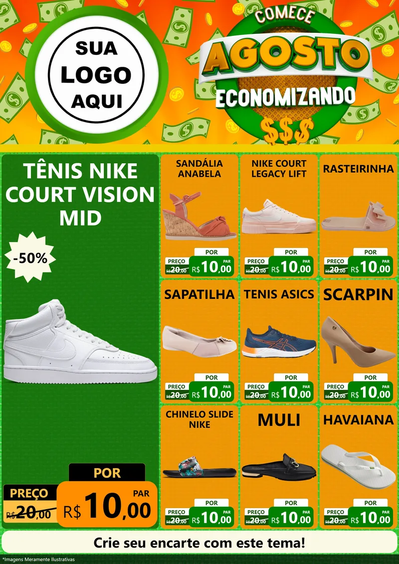 Modelo de Encarte para Encarte A4 Vertical com o tema Comece Agosto Economizando para Calçados