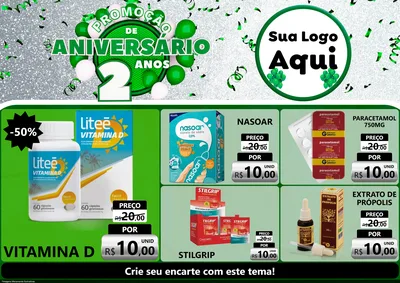 Modelo de Encarte para Encarte A4 Horizontal com o tema Promoção de Aniversário - 2 Anos para Farmácia