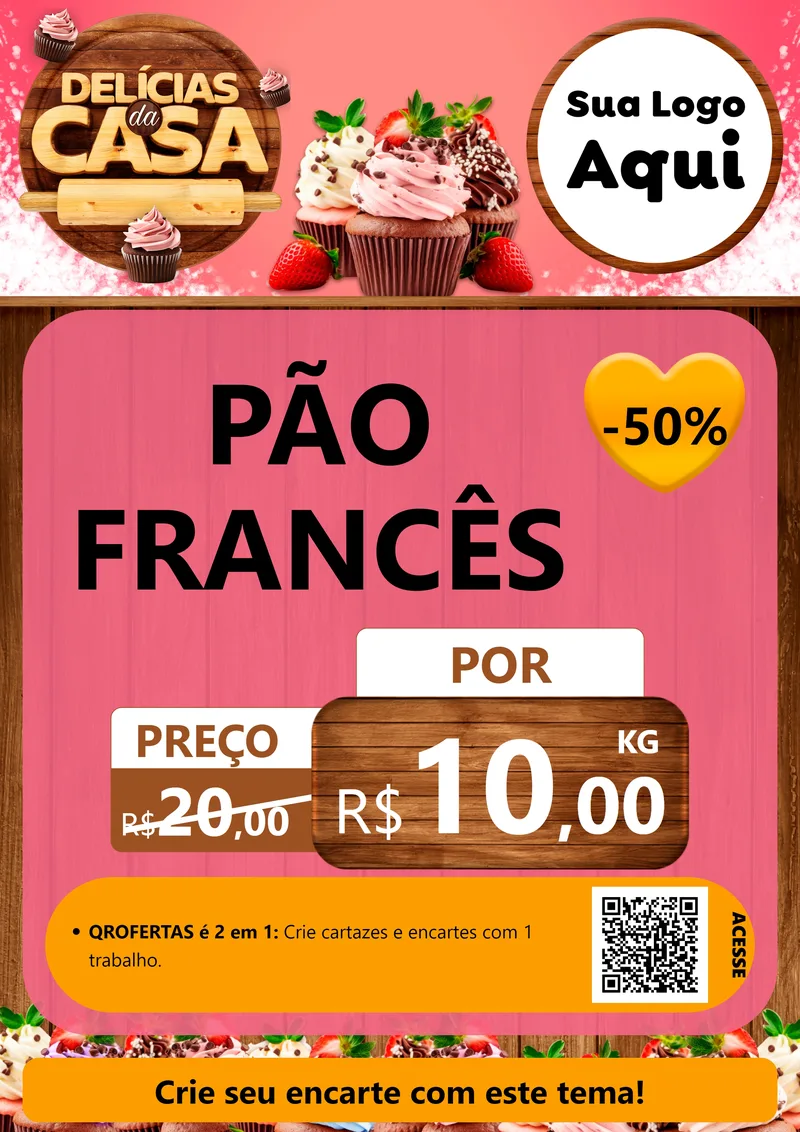 Modelo de Cartaz para Cartaz A4 Vertical com o tema Delícias da Casa para Padaria