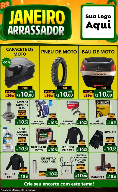 Modelo de Encarte para Encarte Grande com o tema Janeiro Arrasador para Moto peças