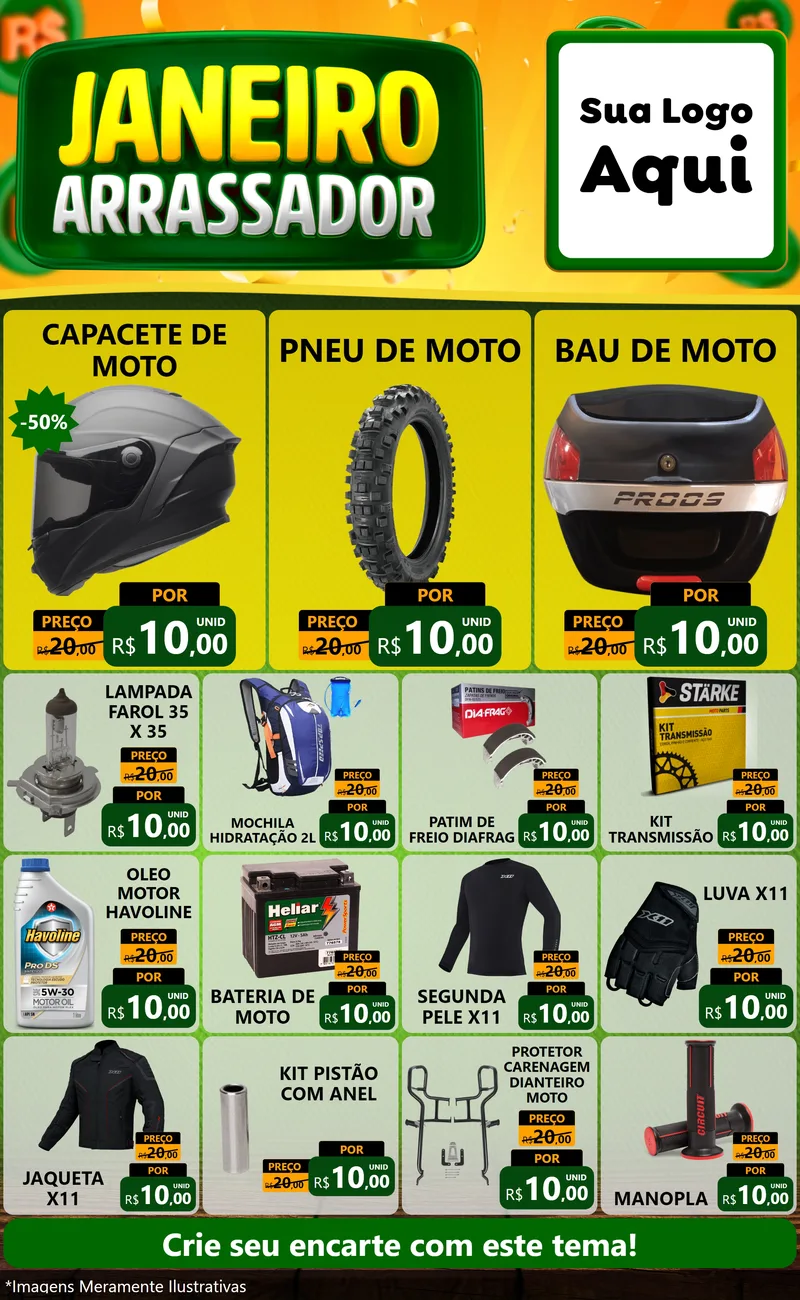 Modelo de Encarte para Encarte Grande com o tema Janeiro Arrasador para Moto peças
