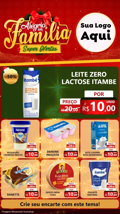 Modelo de Rede Social para Stories com o tema Alegria em Família Super Ofertas - Natal para Frios e Laticínios
