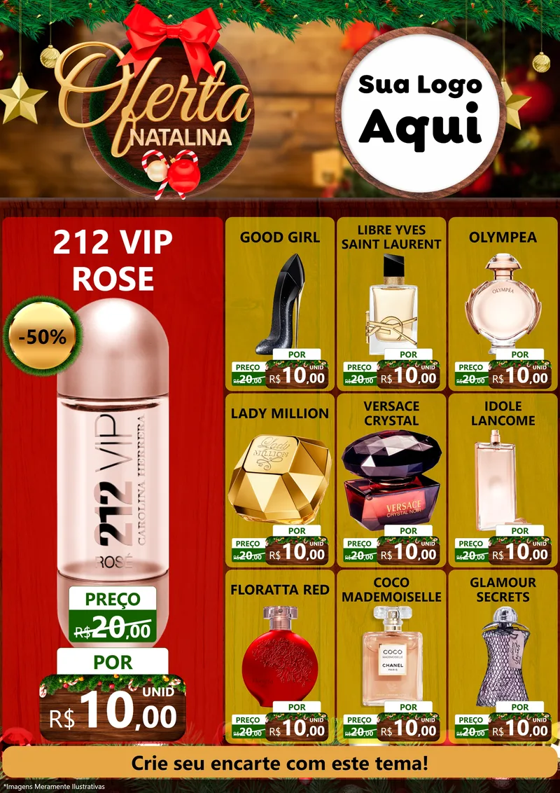 Modelo de Encarte para Encarte A4 Vertical com o tema Ofertas Natalina para Perfumes