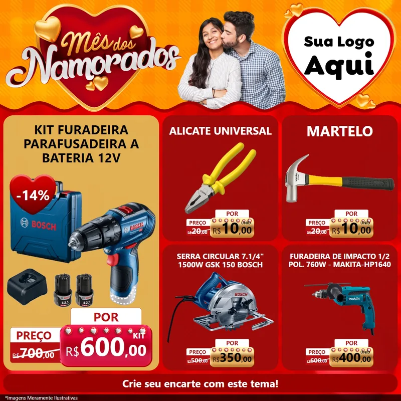 Modelo de Rede Social para Feed Facebook com o tema Mês dos Namorados para Maquinas e Ferramentas
