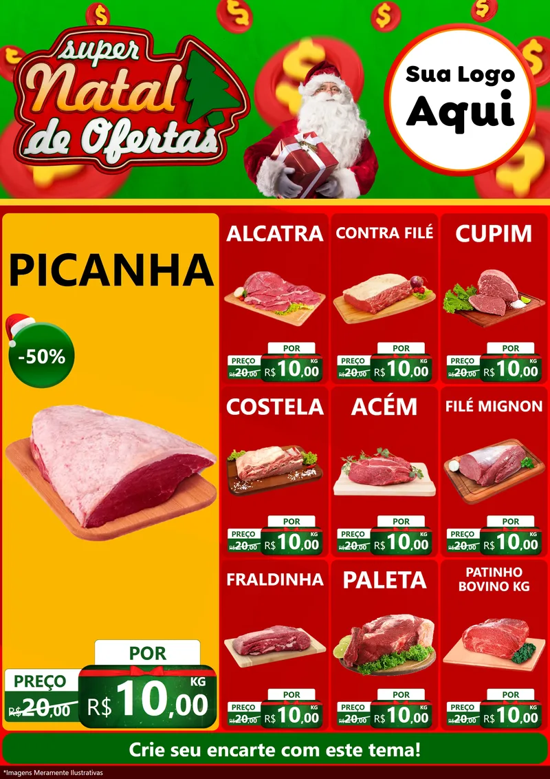 Modelo de Encarte para Encarte A4 Vertical com o tema Super Natal de Ofertas para Açougue