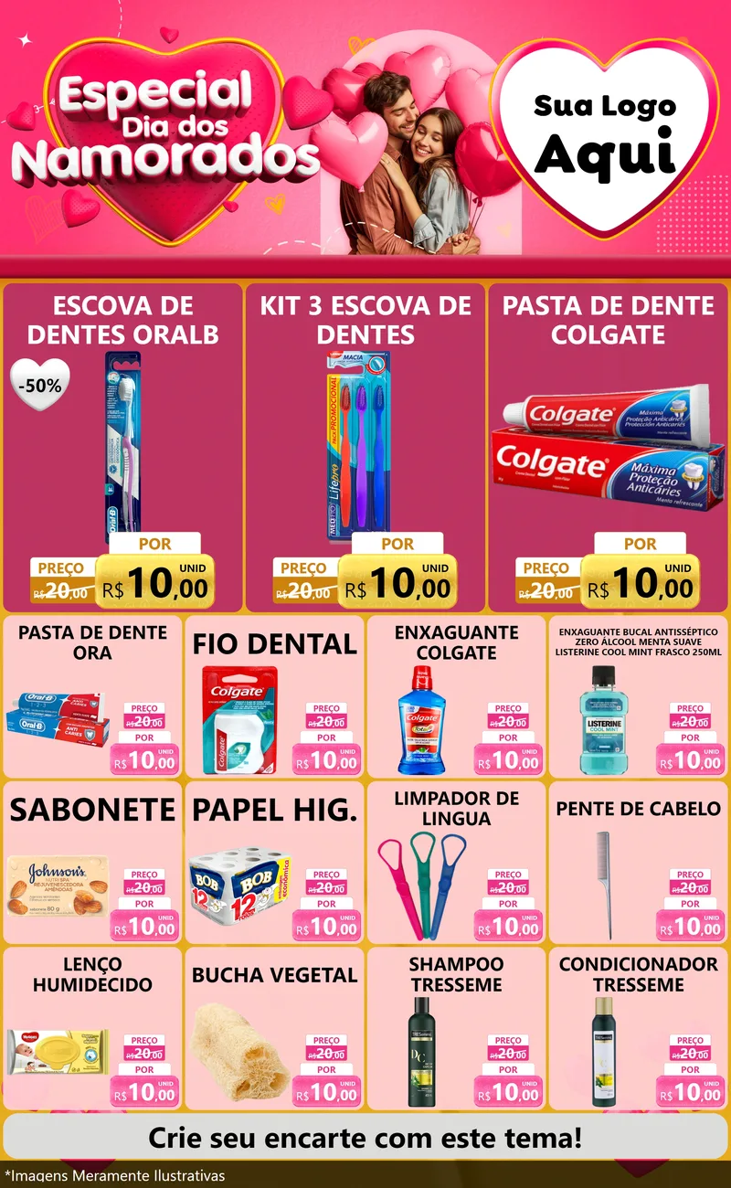 Modelo de Encarte para Encarte Grande com o tema Especial Dia dos Namorados para Higiene Pessoal