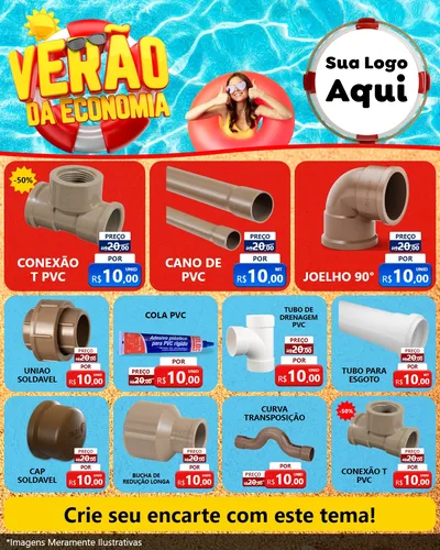 Modelo de Rede Social para Feed Instagram com o tema Verão da Economia para Tubos e conexões