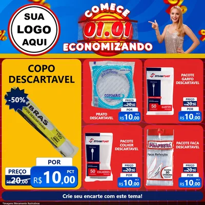 Modelo de Rede Social para Feed Facebook com o tema Comece 1º de Janeiro Economizando para Embalagens