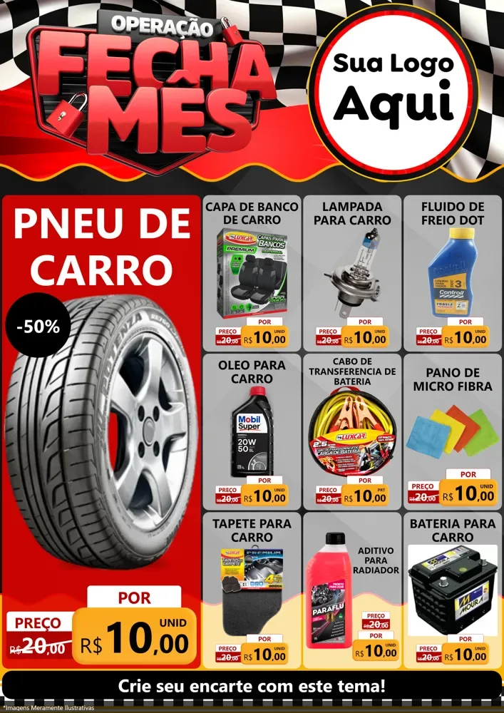 Modelo de Encarte para Encarte A4 Vertical com o tema Operação Fecha Mês - Auto Moto para Auto peças
