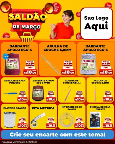 Modelo de Rede Social para Feed Instagram com o tema Saldão de Março para Armarinho e Aviamentos