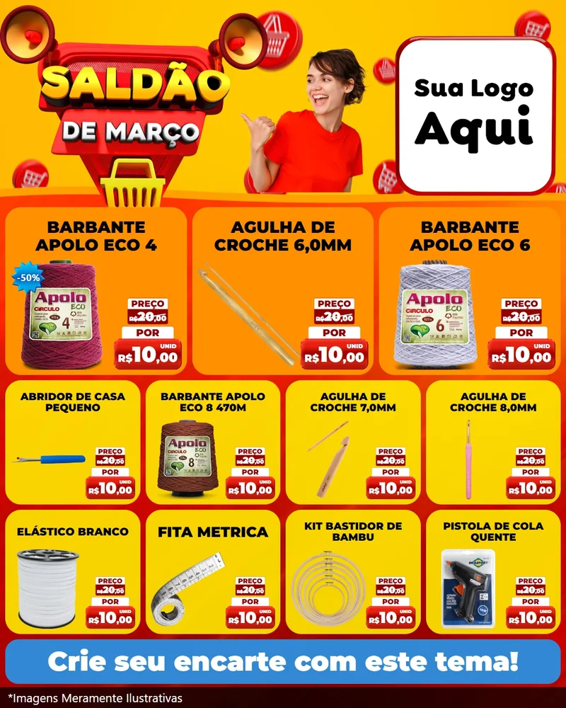 Modelo de Rede Social para Feed Instagram com o tema Saldão de Março para Armarinho e Aviamentos