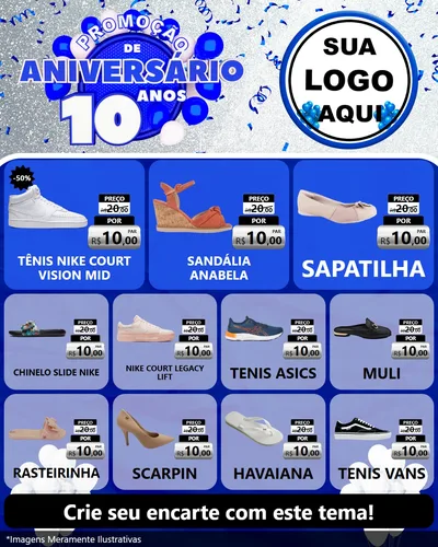 Modelo de Rede Social para Feed Instagram com o tema Promoção de Aniversário - 10 Anos para Calçados