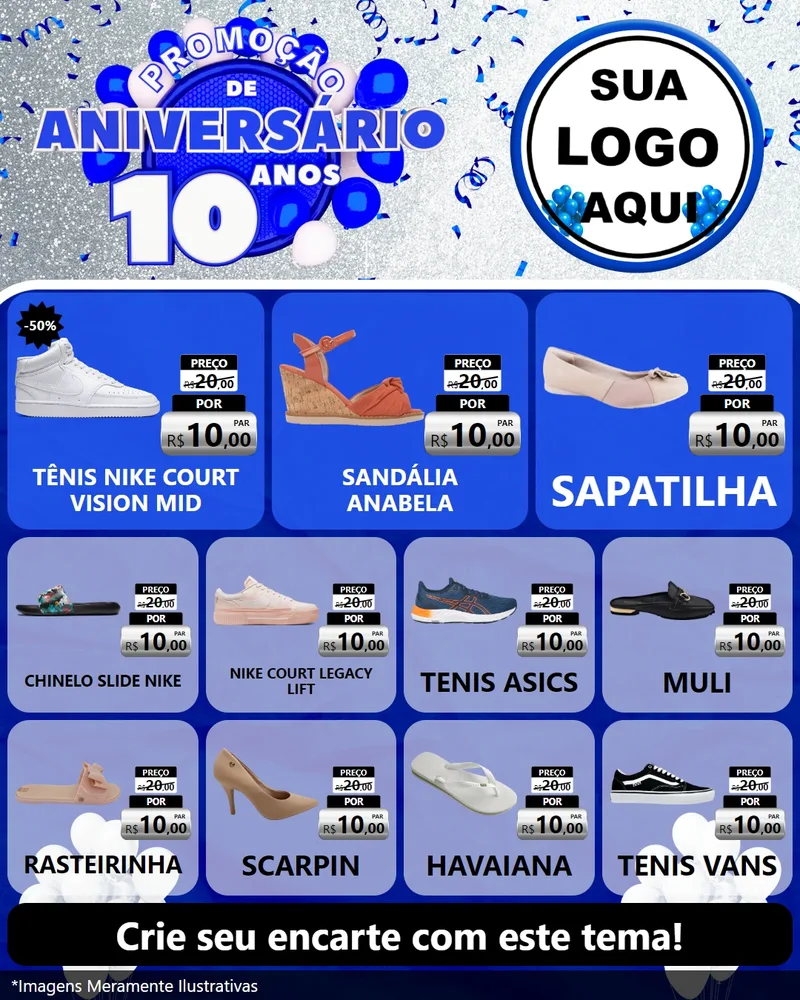 Modelo de Rede Social para Feed Instagram com o tema Promoção de Aniversário - 10 Anos para Calçados