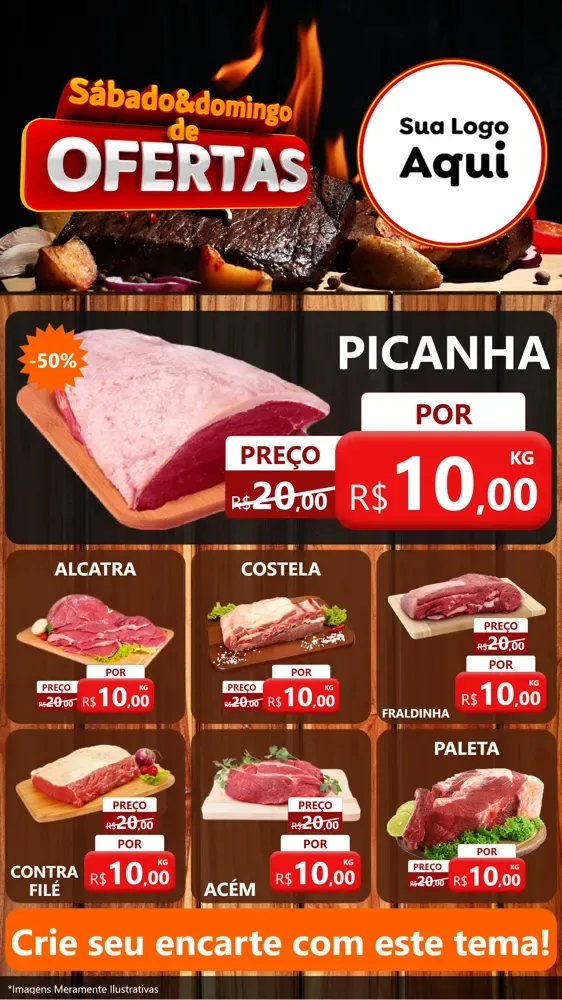 Modelo de Rede Social para Stories com o tema Sábado e Domingo de Ofertas - Carne / Açougue para Açougue