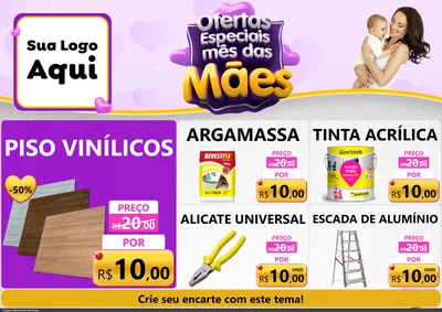 Modelo de Encarte para Encarte A4 Horizontal com o tema Ofertas Especiais - Mês das Mães para Material para Construção