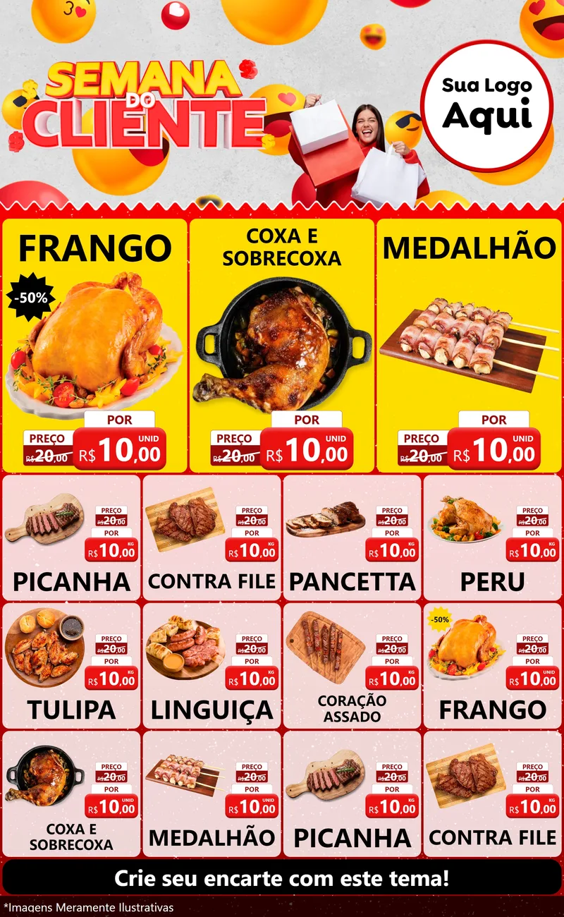 Modelo de Encarte para Encarte Grande com o tema Semana do Cliente para Assados