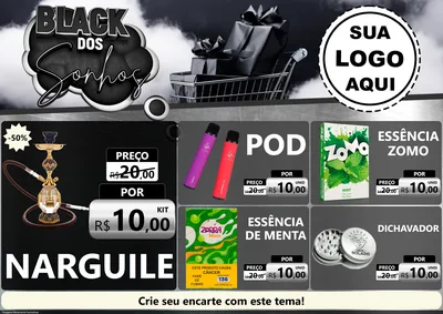 Modelo de Encarte para Encarte A4 Horizontal com o tema Black dos Sonhos para Tabacaria