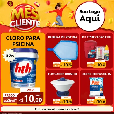 Modelo de Rede Social para Feed Facebook com o tema Mês do Cliente para Produtos para Piscina