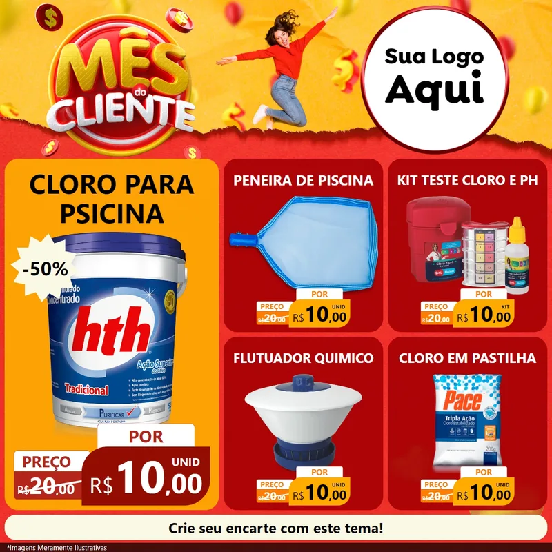 Modelo de Rede Social para Feed Facebook com o tema Mês do Cliente para Produtos para Piscina