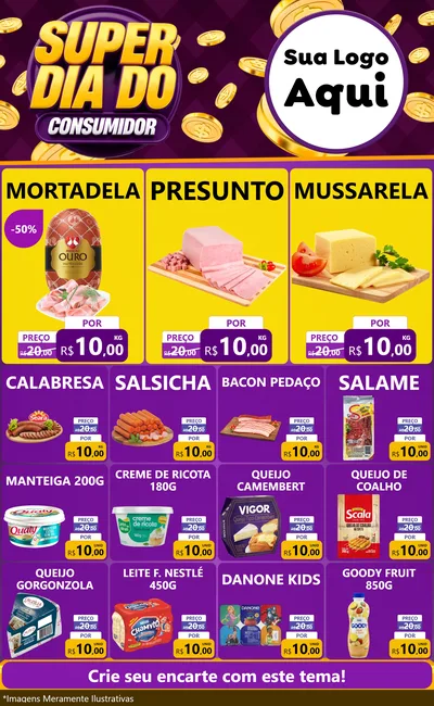Modelo de Encarte para Encarte Grande com o tema Super Dia do Consumidor para Frios e Laticínios