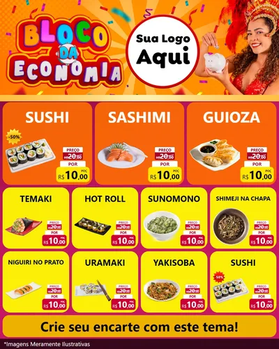 Modelo de Rede Social para Feed Instagram com o tema Bloco da Economia para Comida japonesa