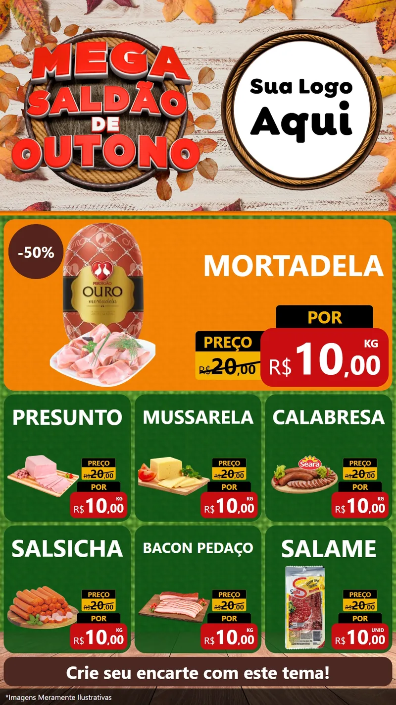 Modelo de Rede Social para Stories com o tema Mega Saldão de Outono para Frios e Laticínios