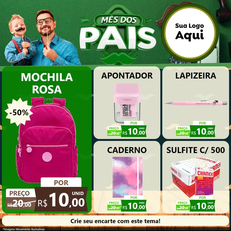 Modelo de Rede Social para Feed Facebook com o tema Mês dos Pais para Papelaria