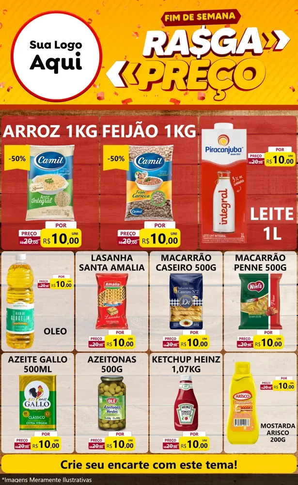 Modelo de Encarte para Encarte Grande com o tema Fim de Semana Rasga Preços para Supermercado