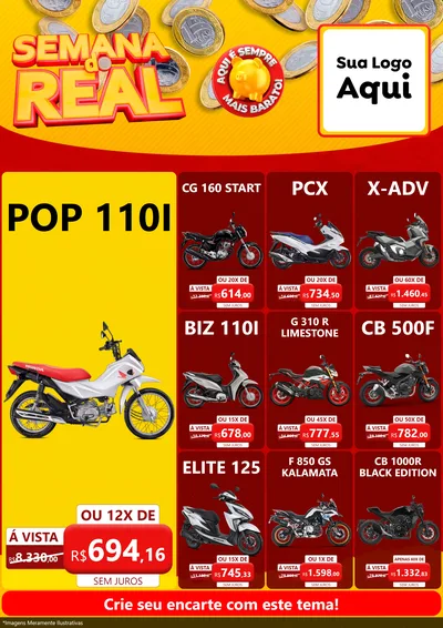 Modelo de Encarte para Encarte A4 Vertical com o tema Semana do Real para Concessionaria de Motos