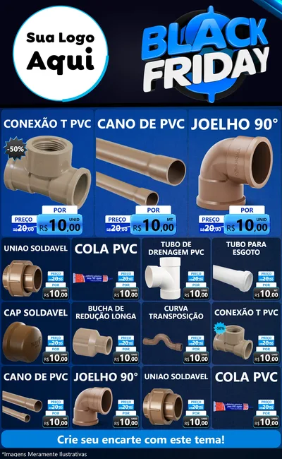 Modelo de Encarte para Encarte Grande com o tema Black Friday para Tubos e conexões