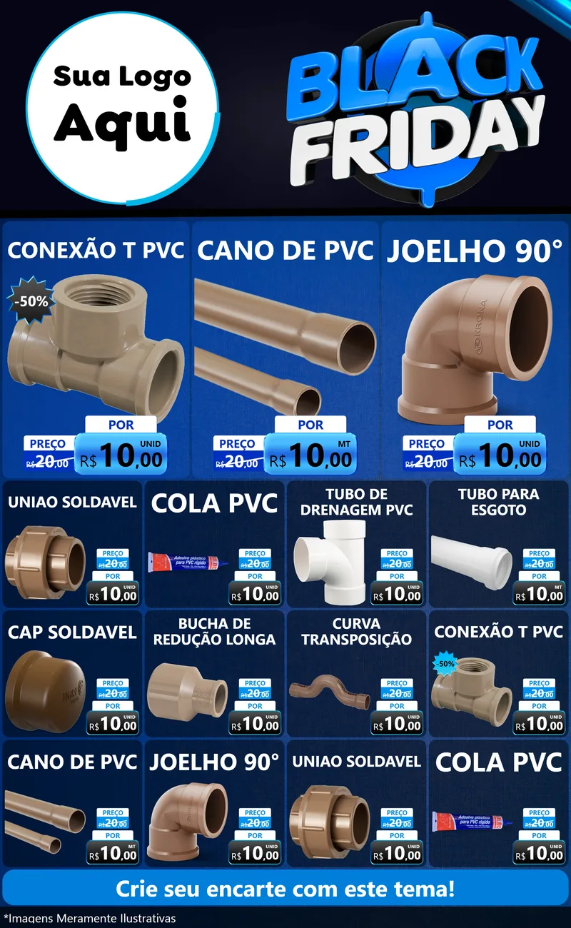 Modelo de Encarte para Encarte Grande com o tema Black Friday para Tubos e conexões