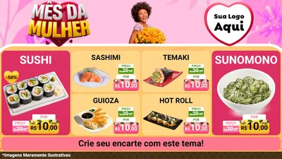 Modelo de TV para TV Horizontal com o tema Mês da Mulher para Comida japonesa