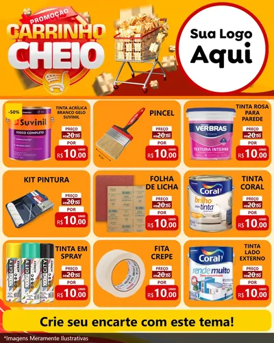 Modelo de Rede Social para Feed Instagram com o tema Promoção carrinho cheio para Tintas e Ferramentas