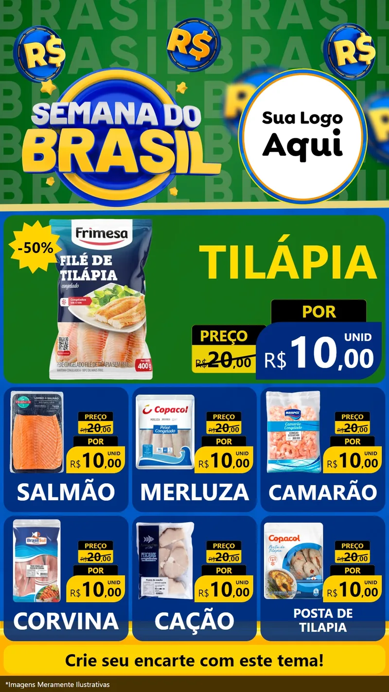 Modelo de Rede Social para Stories com o tema Semana Do Brasil para Peixaria