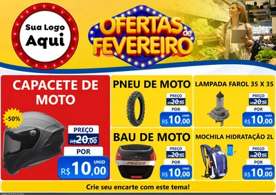 Modelo de Encarte para Encarte A4 Horizontal com o tema Ofertas de Fevereiro para Moto peças