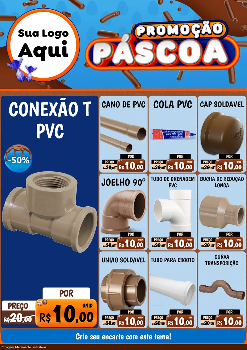 Modelo de Encarte para Encarte A4 Vertical com o tema Promoção Páscoa para Tubos e conexões