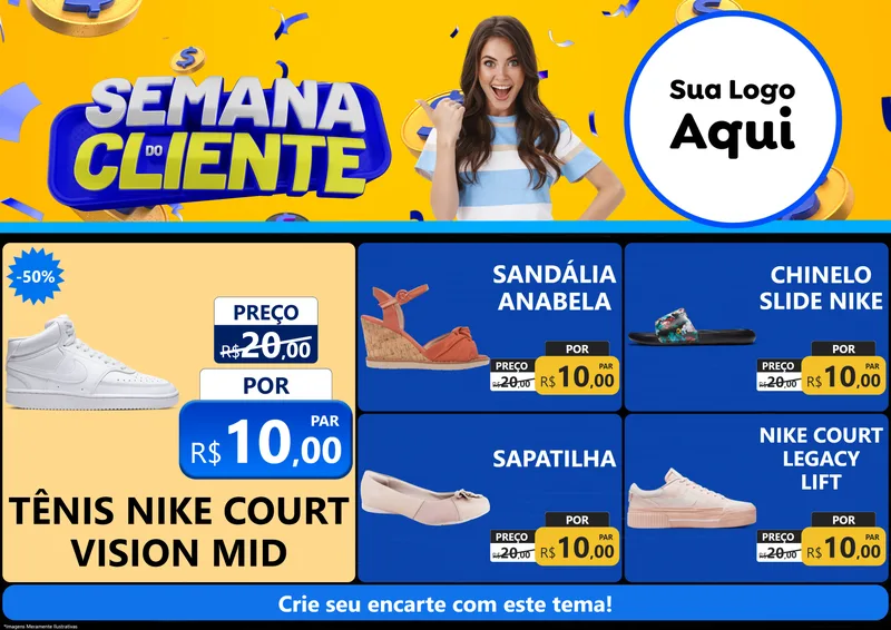 Modelo de Encarte para Encarte A4 Horizontal com o tema Semana do Cliente para Calçados