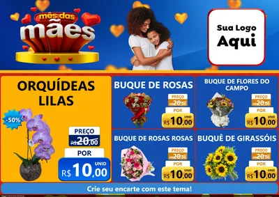 Modelo de Encarte para Encarte A4 Horizontal com o tema Mês das Mães para Floricultura e jardim