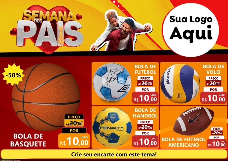 Modelo de Encarte para Encarte A4 Horizontal com o tema Semana Dos Pais para Artigos Esportivos