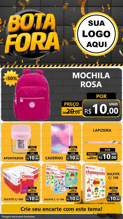 Modelo de Rede Social para Stories com o tema Bota Fora para Papelaria