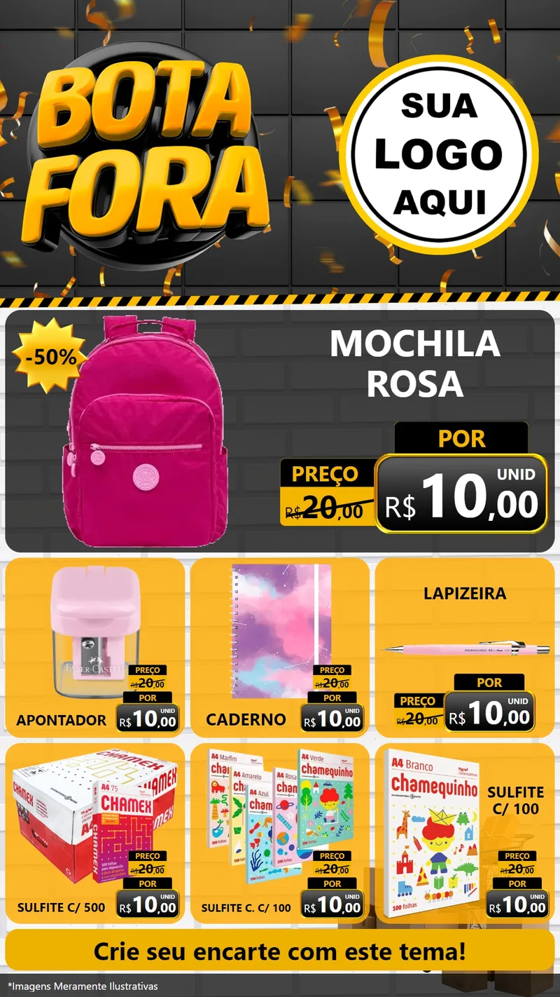 Modelo de Rede Social para Stories com o tema Bota Fora para Papelaria