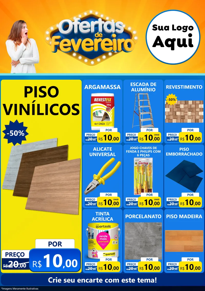 Modelo de Encarte para Encarte A4 Vertical com o tema Ofertas de Fevereiro para Material para Construção