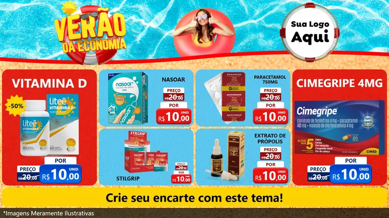 Modelo de TV para TV Horizontal com o tema Verão da Economia para Farmácia