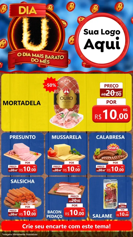 Modelo de Rede Social para Stories com o tema Dia U - O Dia Mais Barato Do Mês para Frios e Laticínios