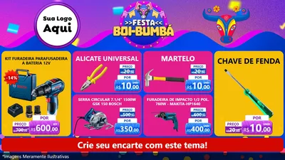 Modelo de TV para TV Horizontal com o tema Festa Boi-Bumbá para Maquinas e Ferramentas