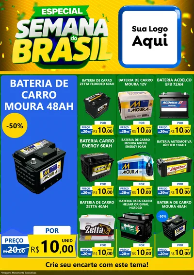 Modelo de Encarte para Encarte A4 Vertical com o tema Especial Semana do Brasil para Baterias Elétricas