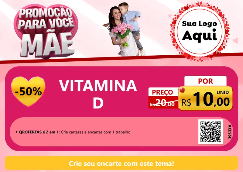 Modelo de Cartaz para Cartaz A4 Horizontal com o tema Promoção Para Você Mãe para Farmácia