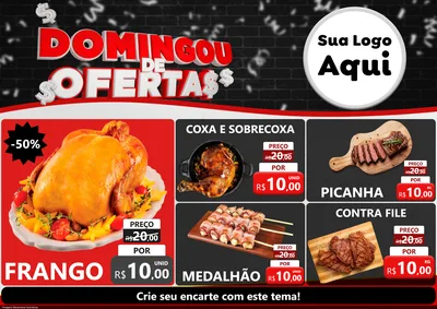 Modelo de Encarte para Encarte A4 Horizontal com o tema Domingou de Ofertas para Assados