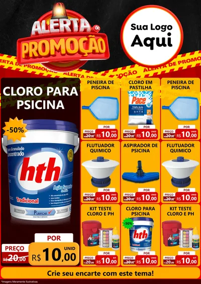 Modelo de Encarte para Encarte A4 Vertical com o tema Alerta de Promoção para Produtos para Piscina