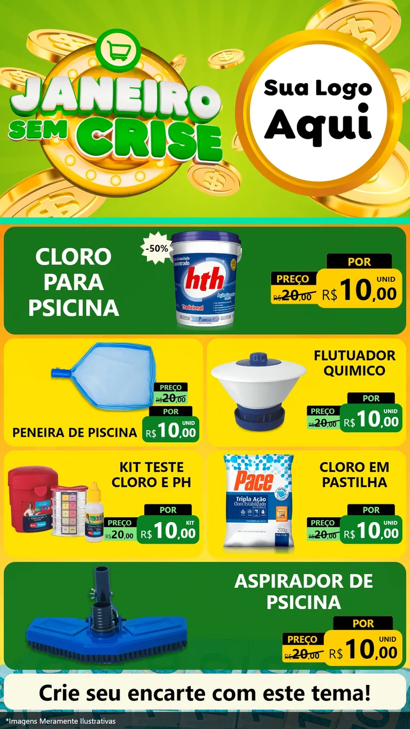 Modelo de TV para TV Vertical com o tema Janeiro Sem Crise para Produtos para Piscina